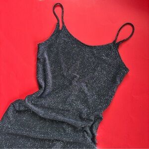 Vintage 90s Black + Silver Glitter Full Length Sleeveless Prom Dress